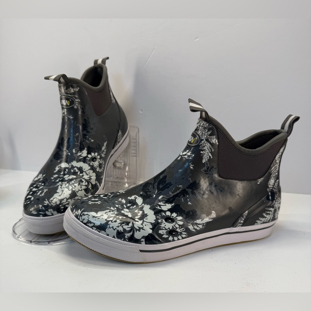Women’s Floral Waterproof Ankle Rain Boots - Black/White